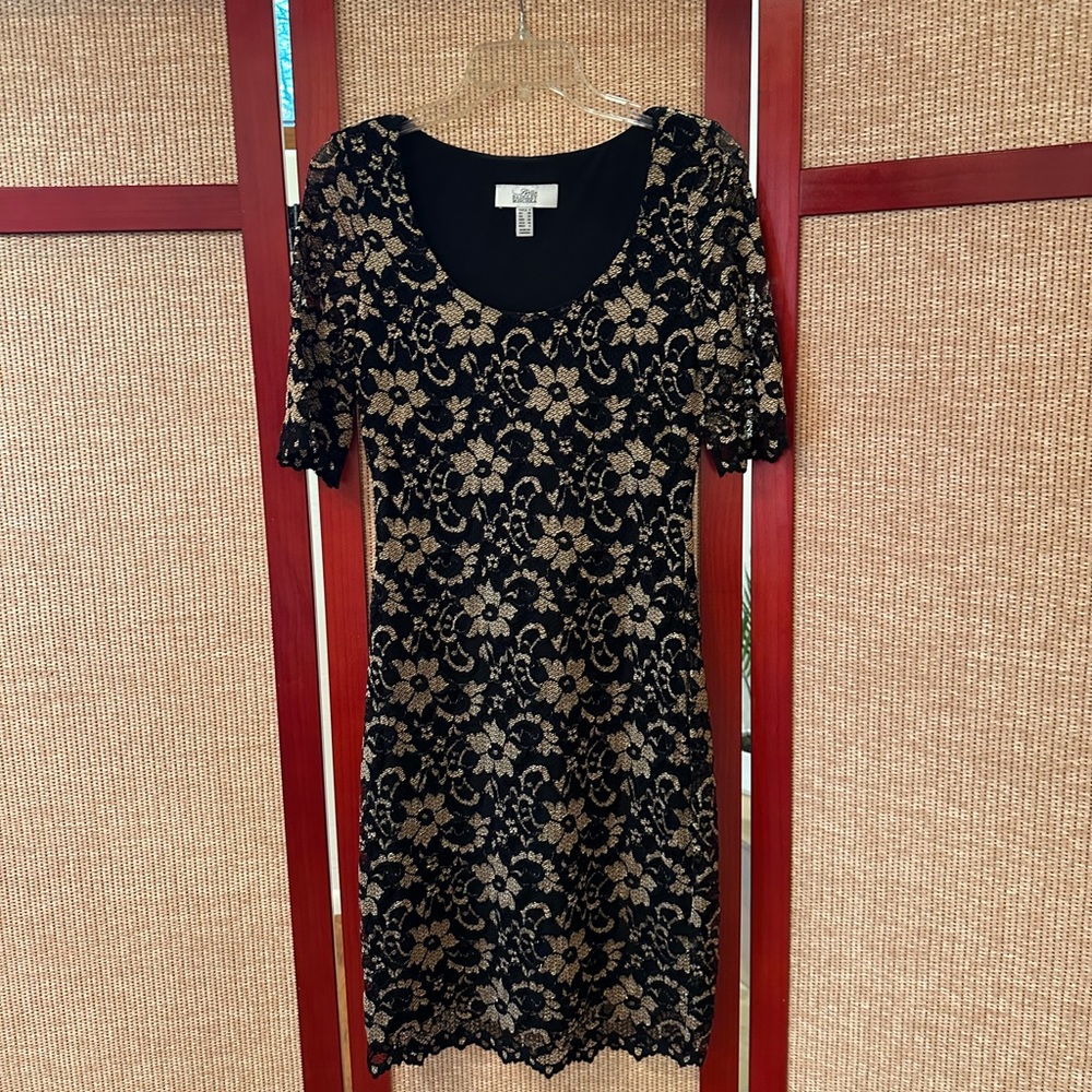 Belle badgley mischka bell Alexandra. Black lace over nude slip dress. Size 6